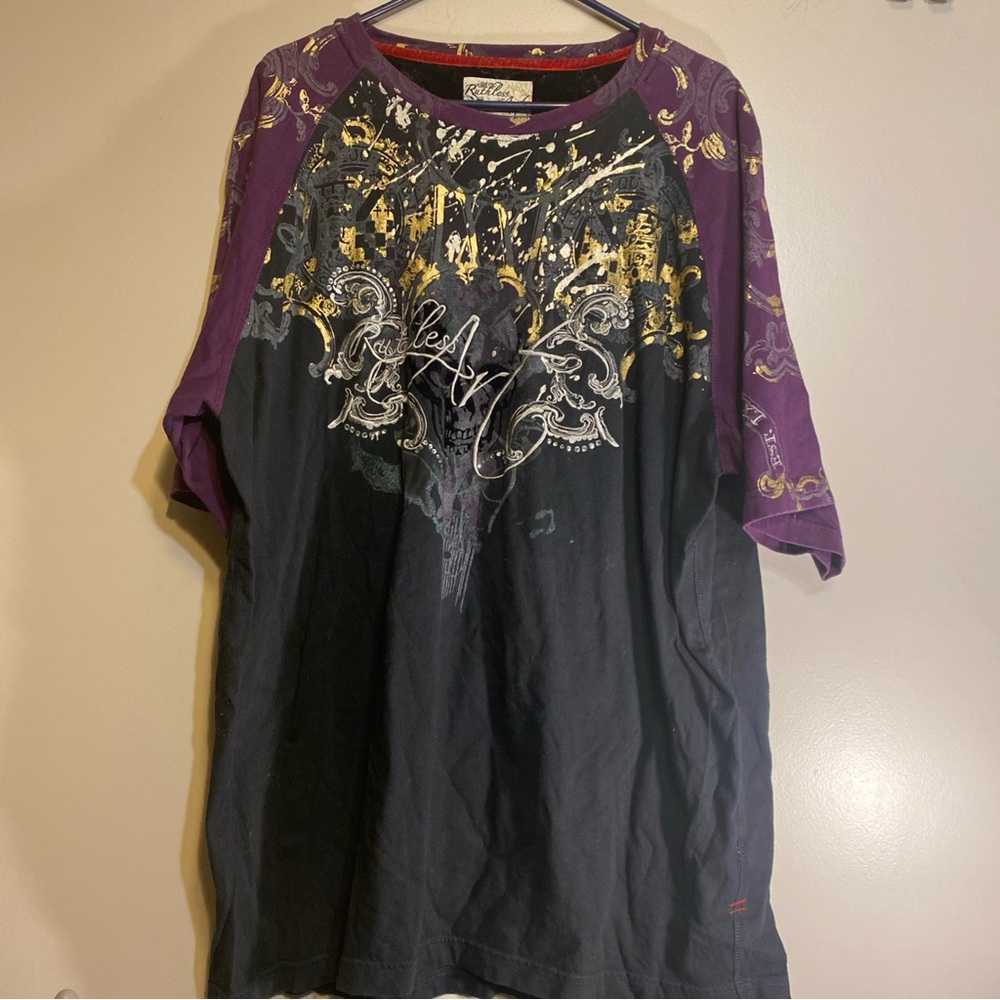 Vtg Ruthless Art Graphic SS‎ Tee Gothic Hip Hop Street Wear Y2K Grunge Sz 3X
